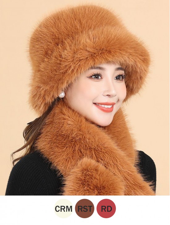 Faux Fur Plush Premium Scarf and Hat Set (SF2057 + HAT1338)